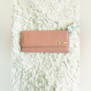 New Kenneth Cole Reaction Blush Pink Elongated Clutch Wallet Sleek Design